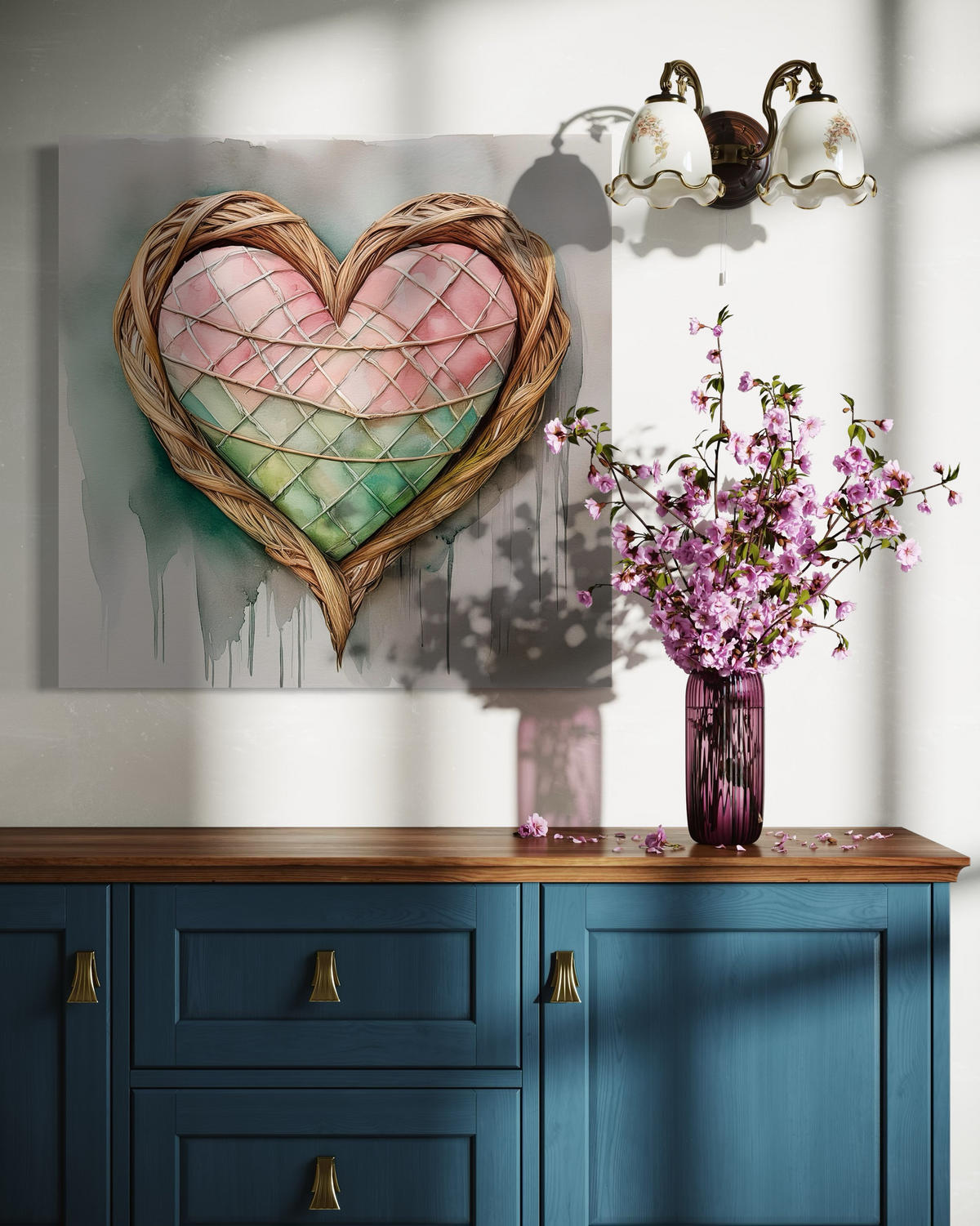 WANDBILD herz liebe shabby chic - Pink, Textil (40/40cm) - Feeby