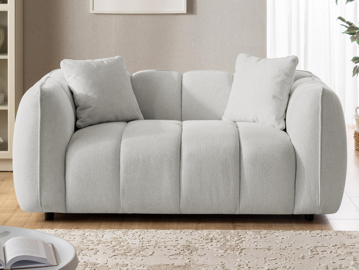 2-SITZER SOFA Nubira in tief gesteppter Bubble-Optik aus weichem Hellgrau Strukturstoff im modernen Design - Hellgrau/Schwarz, Holz/Kunststoff (172/69/89cm) - S-Style Möbel