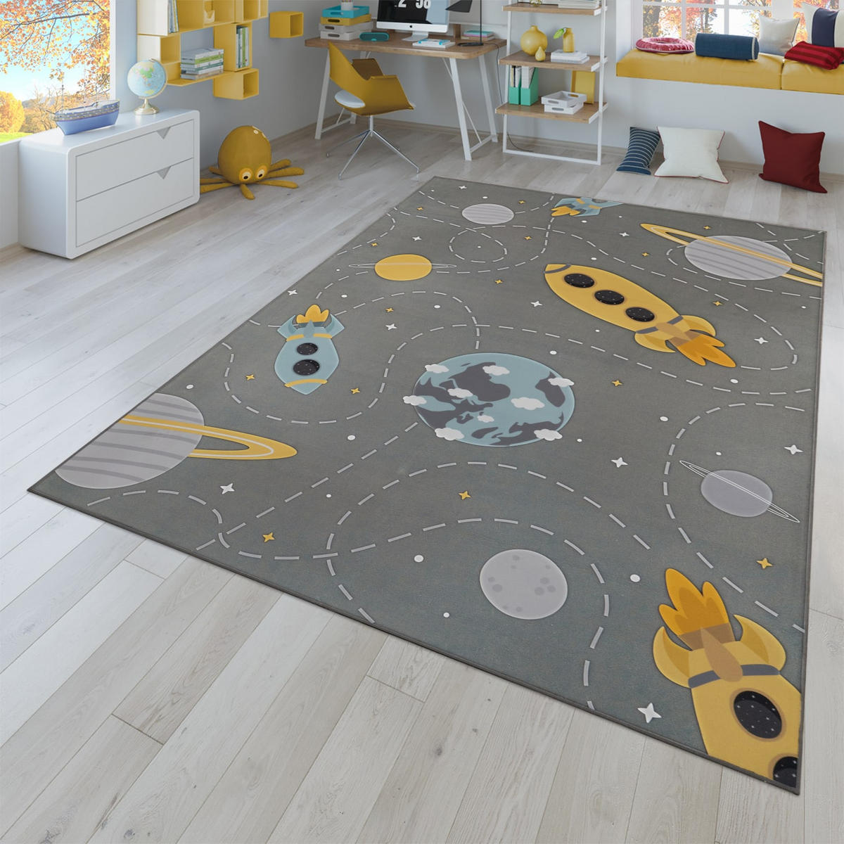 KINDERTEPPICH Sterne Grau 140 x 200 cm - Grau, Kunststoff (140/200cm) - TT Home