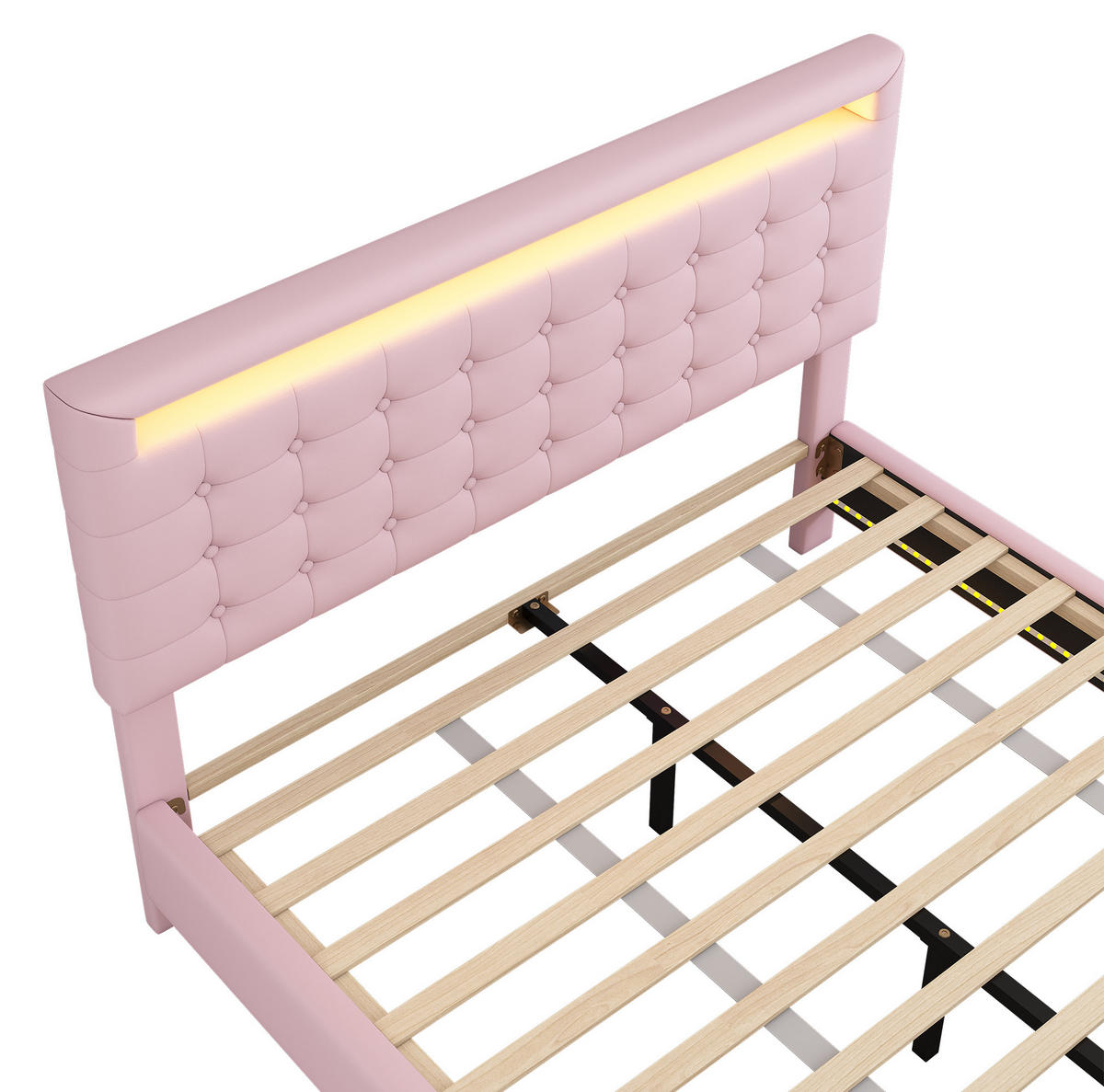 POLSTERBETT 140/200 cm Rosa aus PU mit LED-Beleuchtung - Rosa, Leder (140/200cm) - OKMYHOME