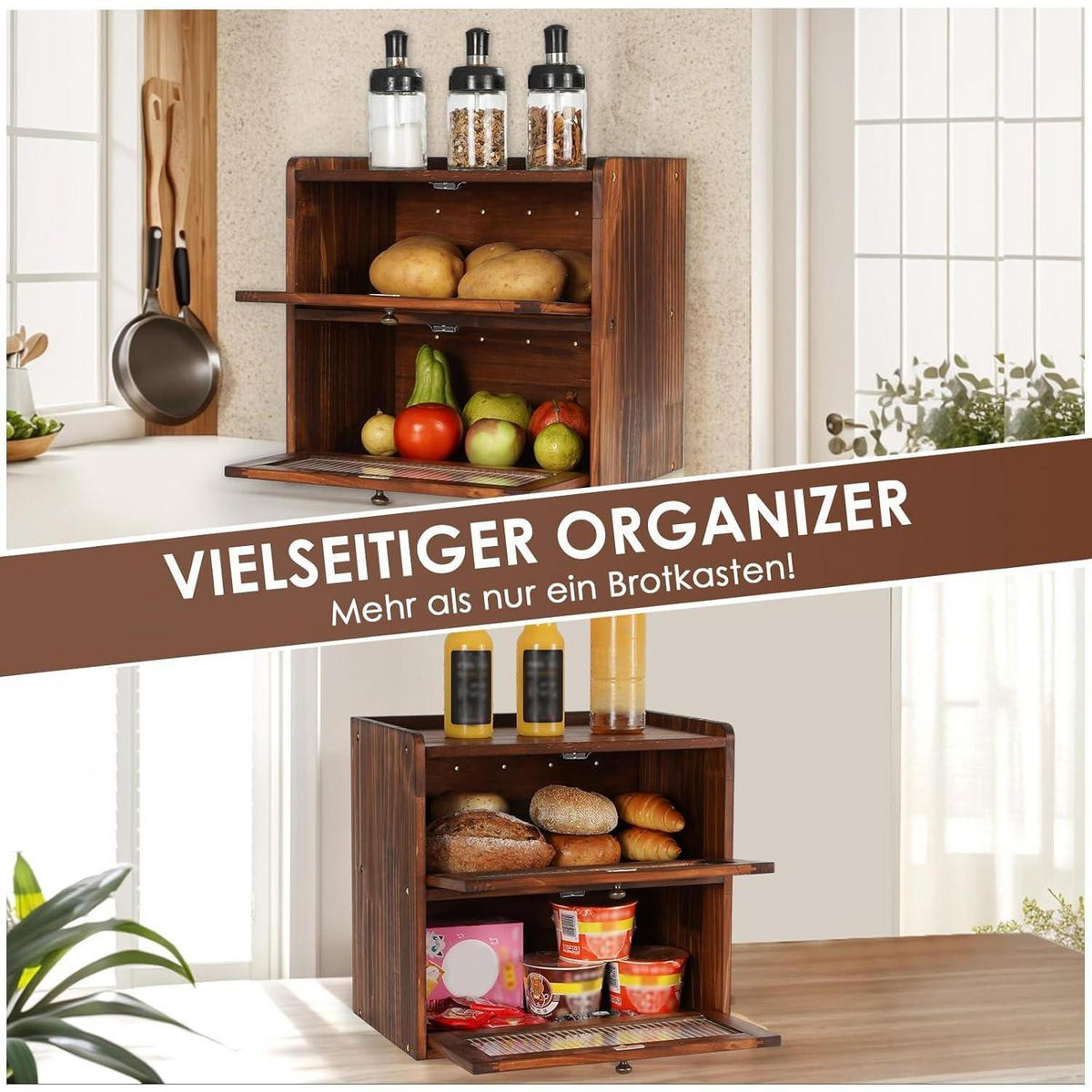 BROTKASTEN Holz 36 x 24 x 34 cm - Braun, Holz (24/34/36.5cm)