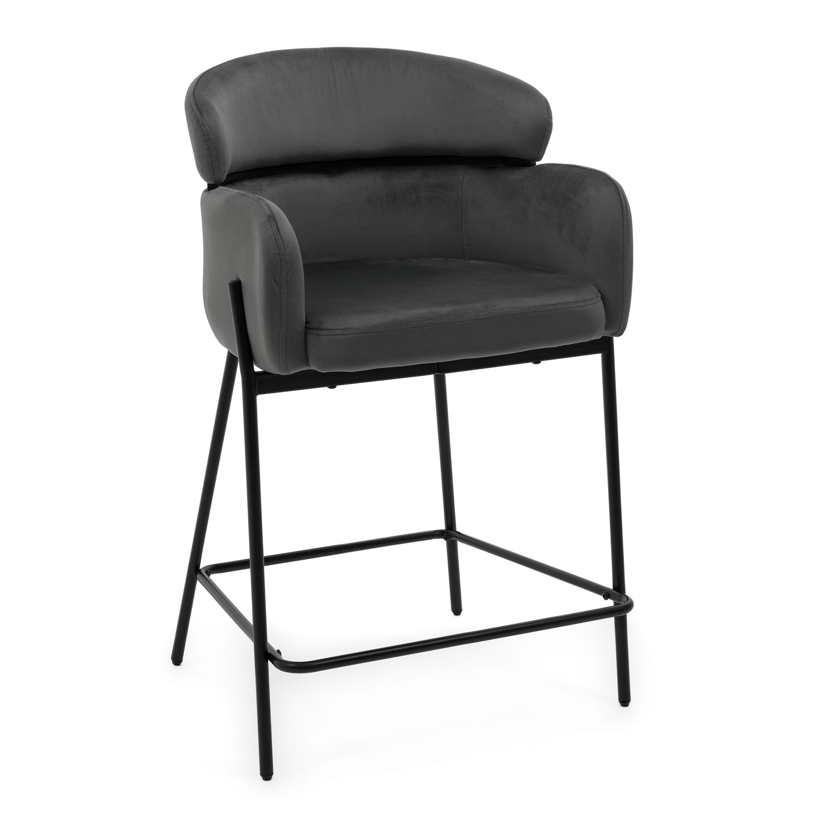 BARHOCKER BOLZANO gepolsterter mit Steppung - grau - Samt Velour - Schwarz/Grau, Textil/Metall (60/99/55cm) - NEW HOME