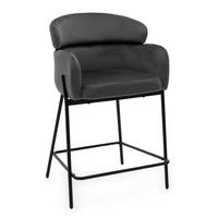 BARHOCKER BOLZANO gepolsterter mit Steppung - grau - Samt Velour - Schwarz/Grau, Textil/Metall (60/99/55cm) - NEW HOME
