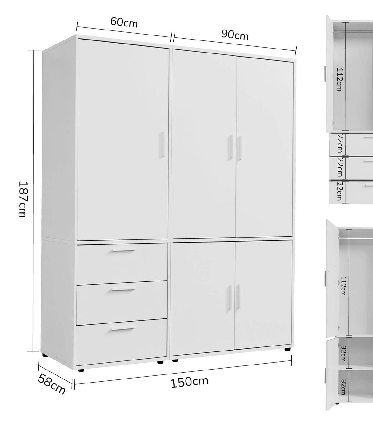 KLEIDERSCHRANK Der Grenzenlose - Weiß, Holzwerkstoff (150/187/58cm) - Mokebo