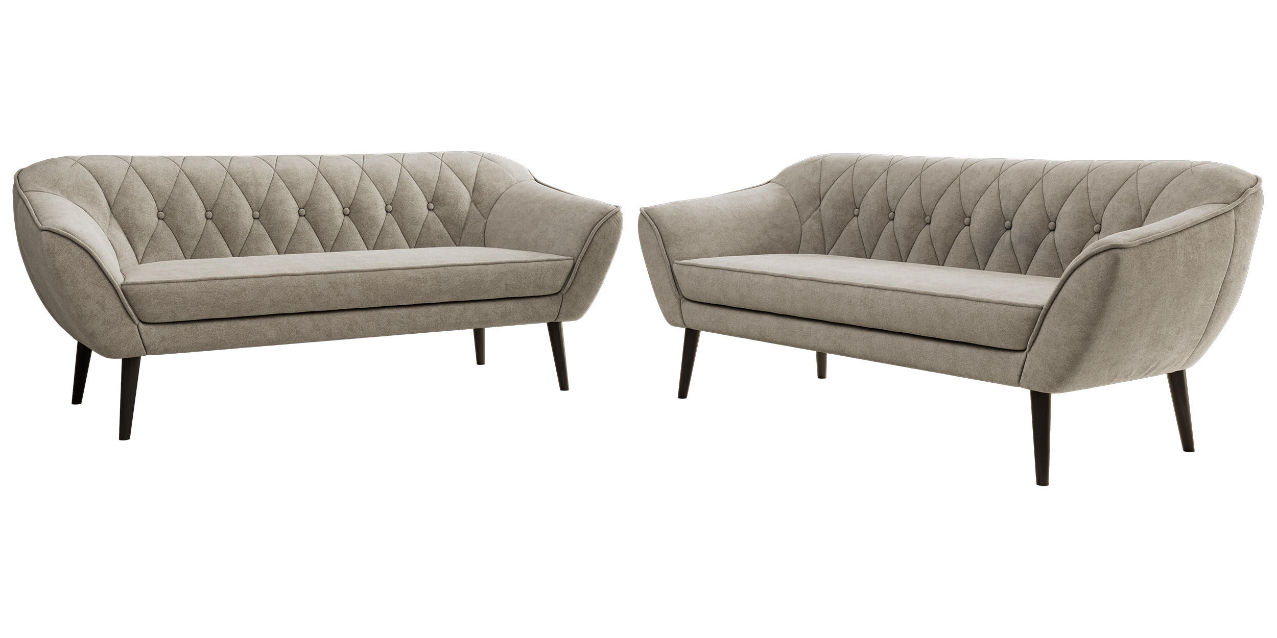 SEDACÍ SOUPRAVA PIRS 3+3 - Šedobéžová Strukturovaná látka - Černé nohy - černá/šedobéžová, kompozitní dřevo/textil (180/75/74cm) - MKS