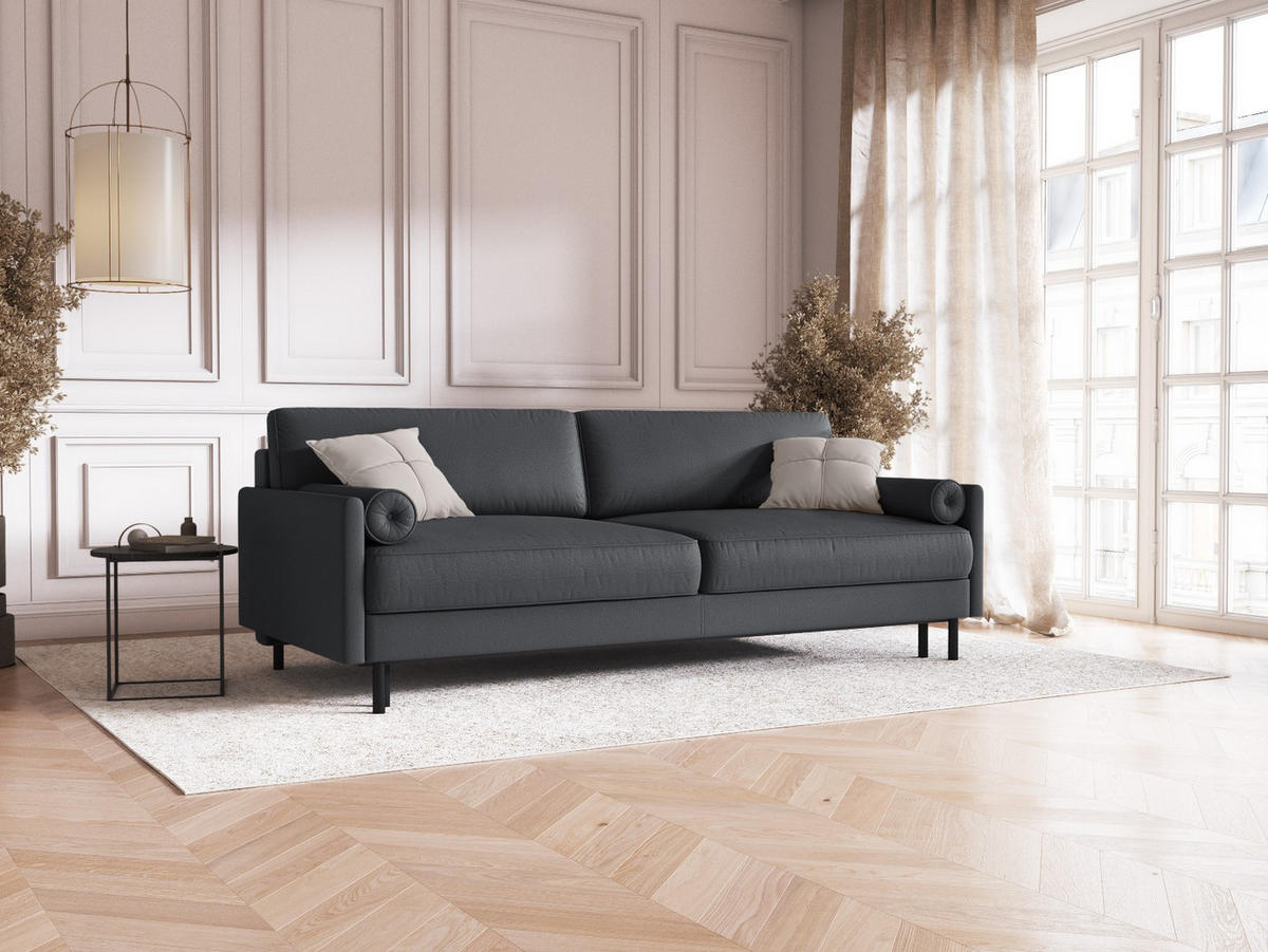 AUSKLAPPBARES-SOFA mit Bettkasten Scott aus strukturiertem Stoff dunkelgrau 3 Sitzplätze - Dunkelgrau, Textil (97/87/212cm) - Micadoni