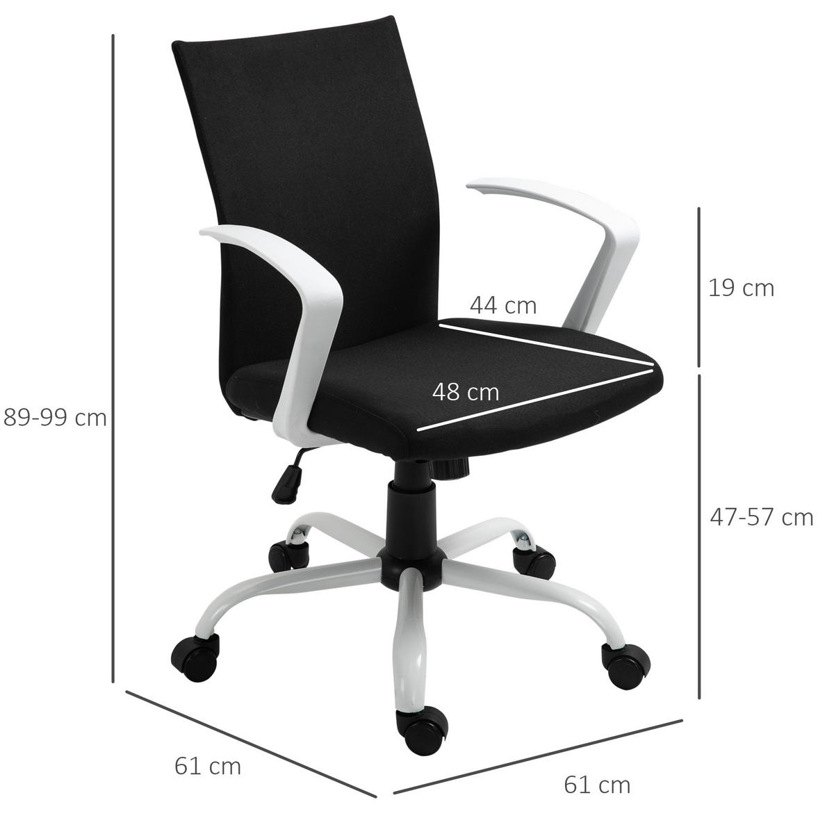 BÜROSTUHL, Schaumstoff, Nylon, Schwarz - Schwarz, Kunststoff (61/99/61cm) - Vinsetto