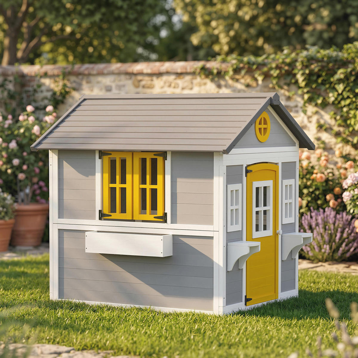 SPIELHAUS Tannenholz Grau - Grau, Holz (112/135/126cm) - Outsunny