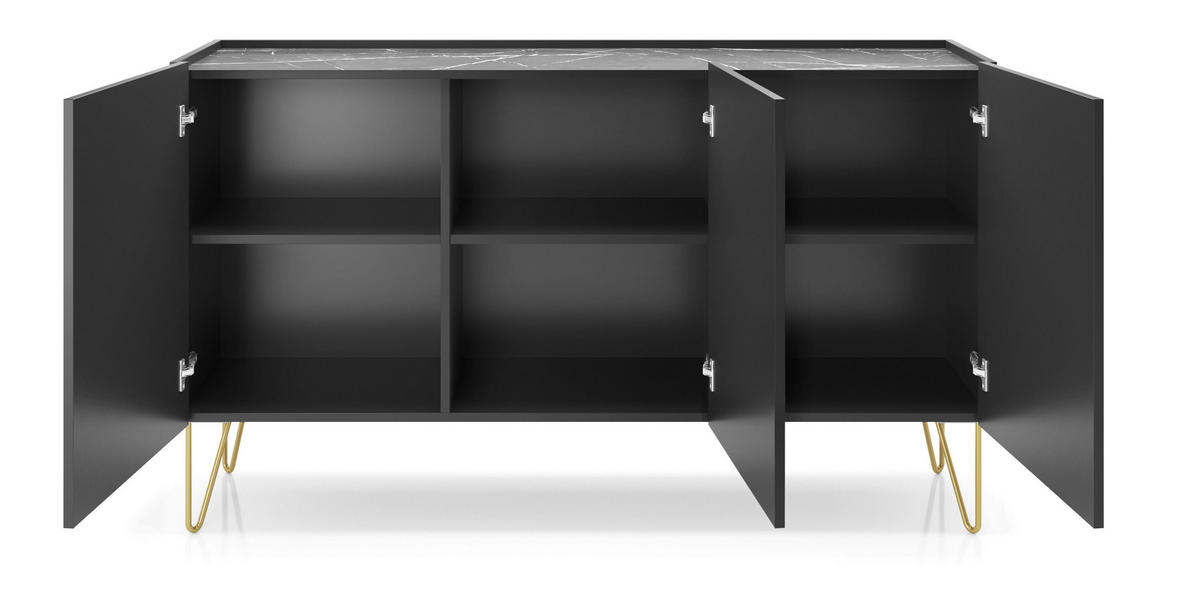 SIDEBOARD SCHWARZ - Schwarz, Holzwerkstoff (144/83/37cm) - FURNLUX