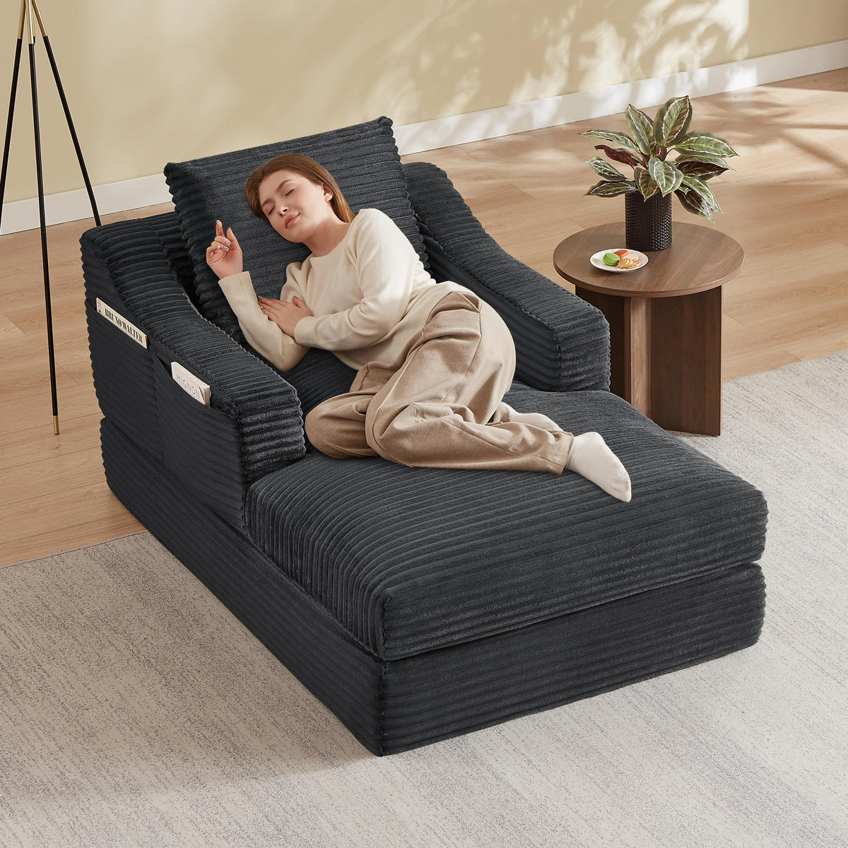 SOFA Cord Dunkelgrau ausklappbar - Dunkelgrau, Textil (100/68/162cm) - WISHDOR