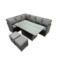 GARTENSET mit Höhenverstellbarer Tisch Polyrattan Dunkelgrau 8-Sitzer - Dunkelgrau/Grau, Glas/Kunststoff - Fimous