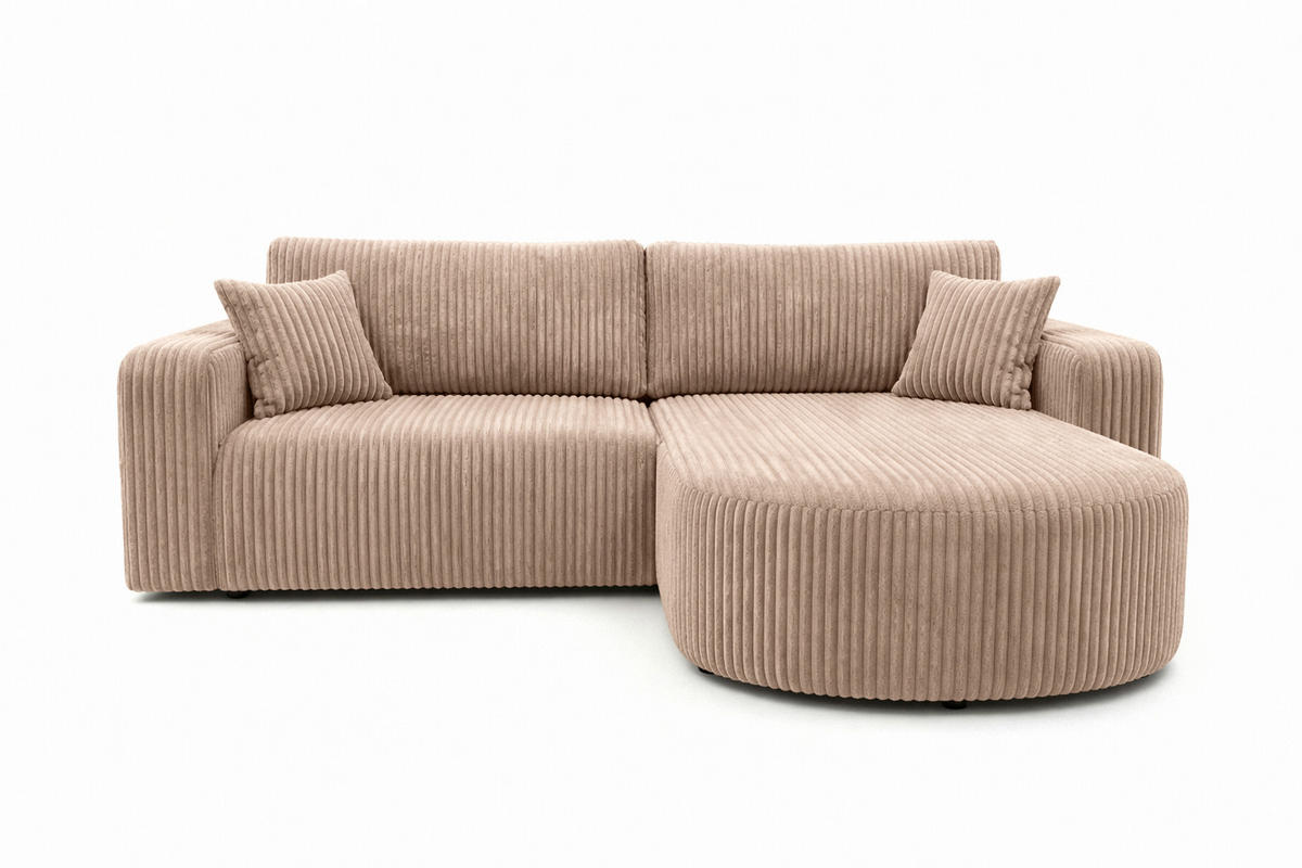 ECKSOFA Mit Schlaffunktion, Cordstoff Tilia, Braun, Rechts, ROUND ONE - Braun, Holz (244/175cm) - Kaiser Möbel