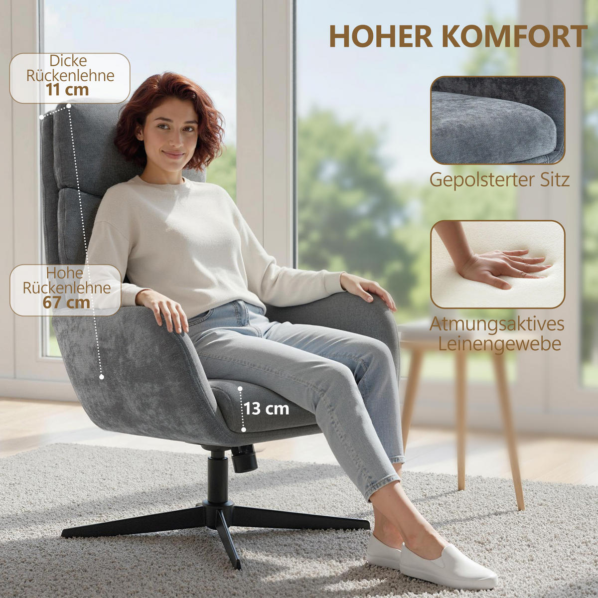 RELAXSESSEL mit Hocker, Fernsehsessel mit hoher Rückenlehne Wippfunktion Grau - Schwarz/Grau, Textil/Metall (66/99/75cm) - HOMCOM