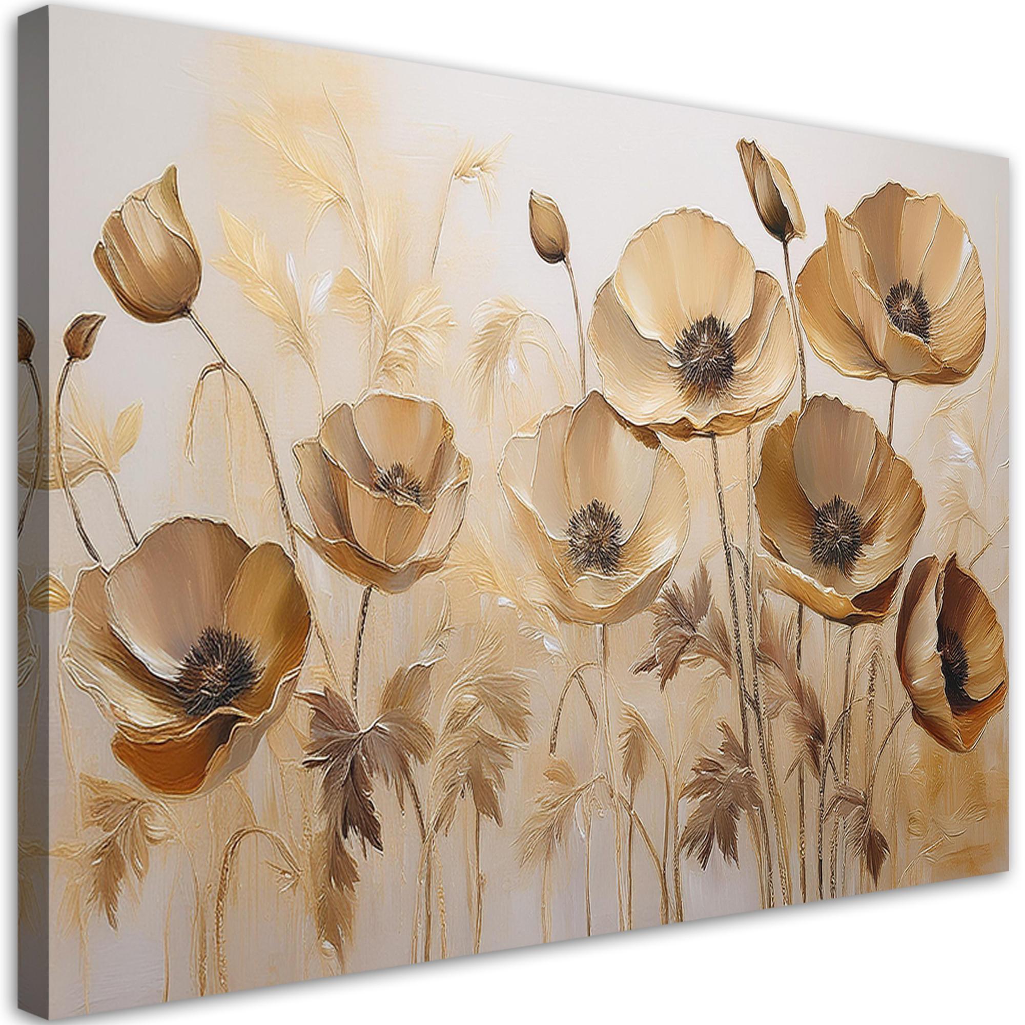 WANDBILD mohnblumen boho beige sepia - Beige, Textil (60/40cm) - Feeby