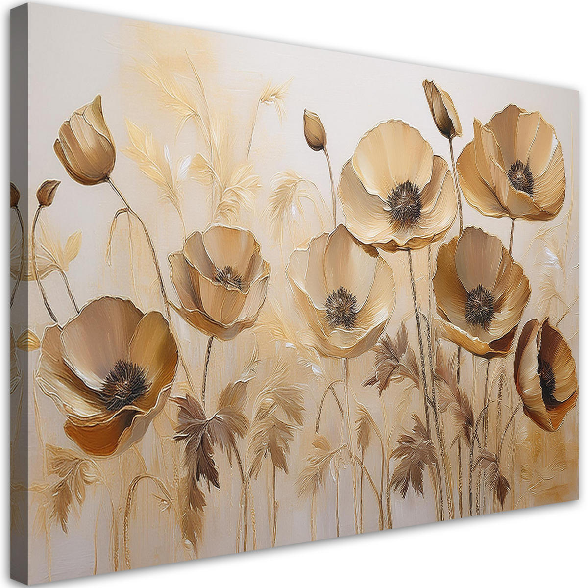 WANDBILD mohnblumen boho beige sepia - Beige, Textil (60/40cm) - Feeby