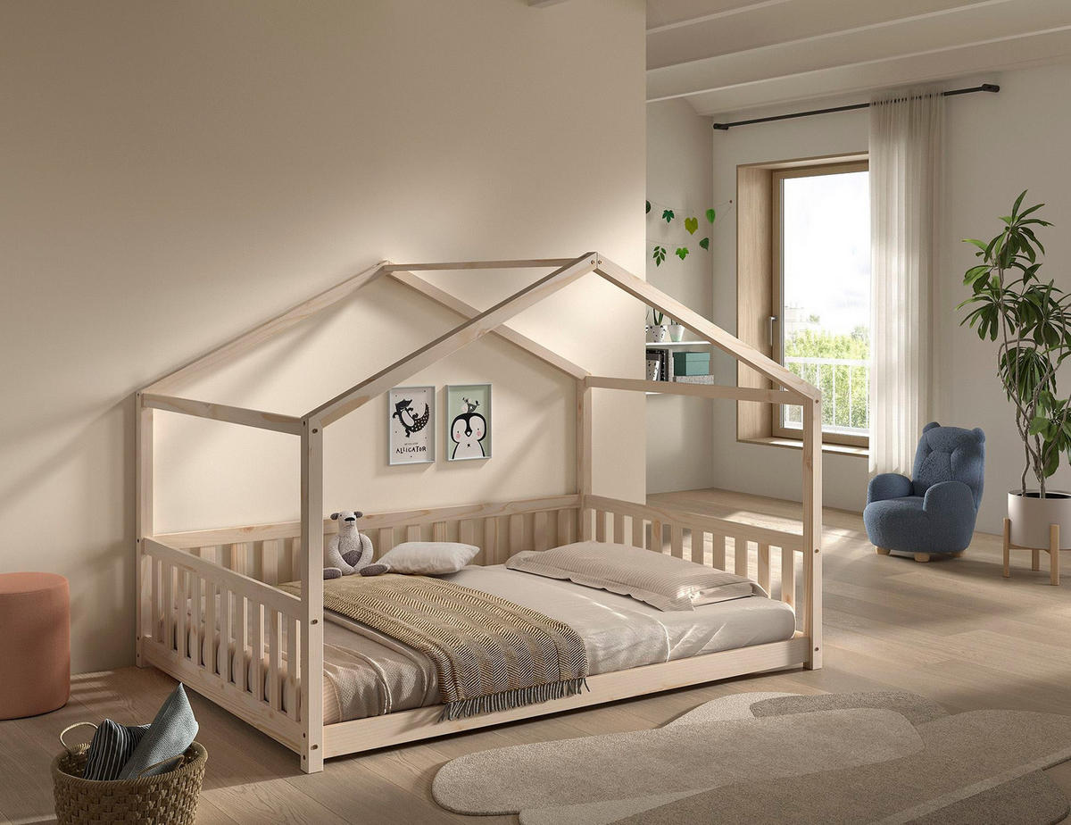 HAUSBETT Kapua 140x200 auch als Bodenbett Kiefer Massivholz Natur - Kieferfarben, Holz (140/200cm) - 58aufmkessel