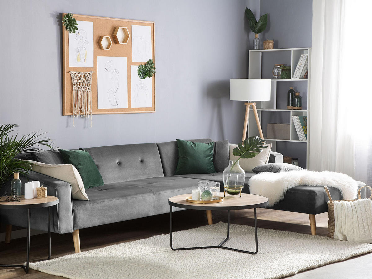 ECKSOFA Samtstoff Grau Vadso - Grau, Textil (303/98cm) - Beliani