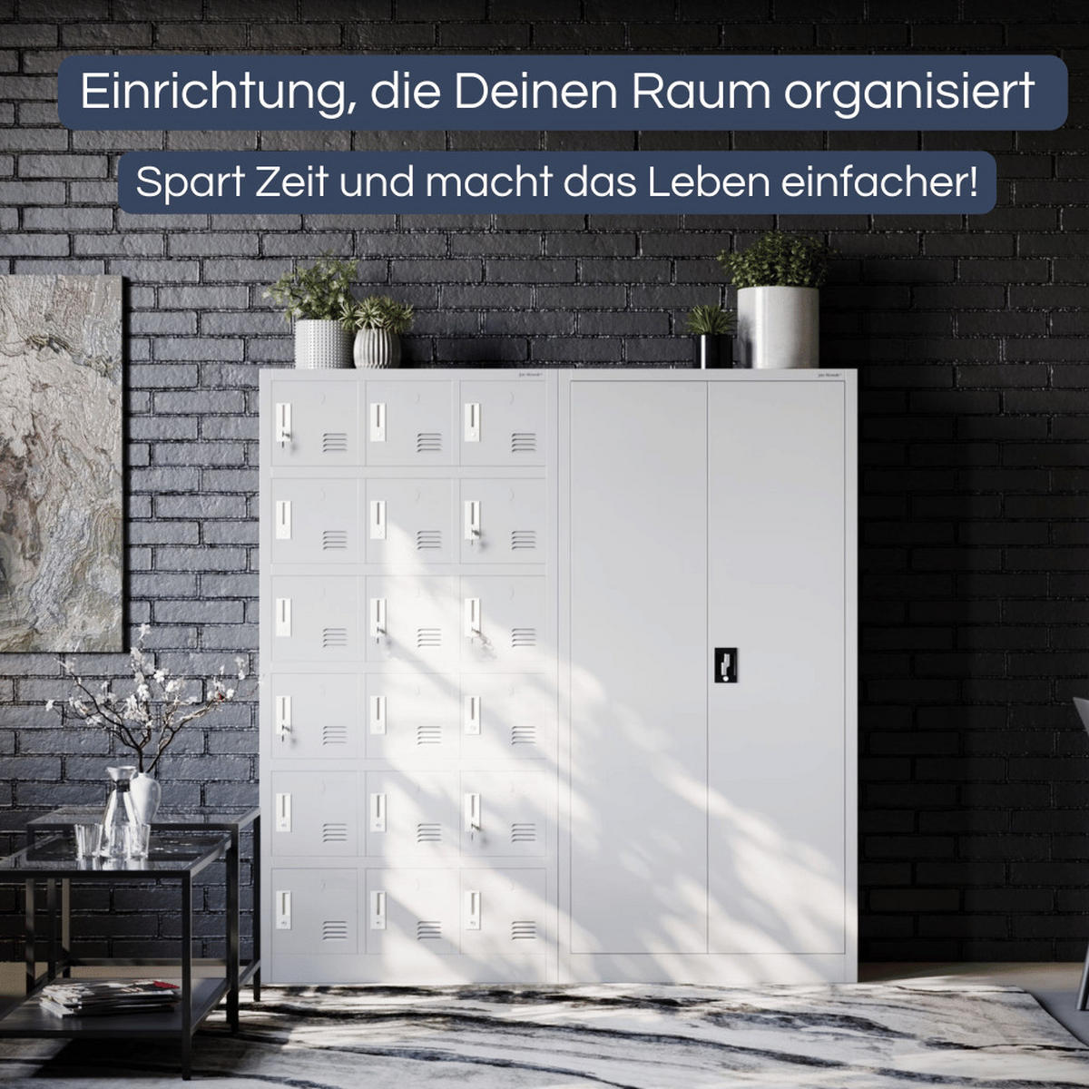 SCHLIESSFACHSCHRANK Spind BERN 18 Fächer185x90x40cm Grau - Grau, Metall (90/185/40cm) - DELUKE