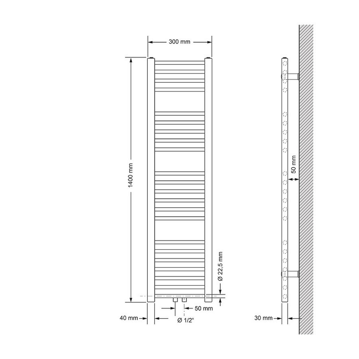 KOUPELNOVÝ radiátor Sahara 300 x 1400 mm, antracitový, rovný, s centrálním připojením - antracitová, kov (30/140/3cm) - LuxeBath