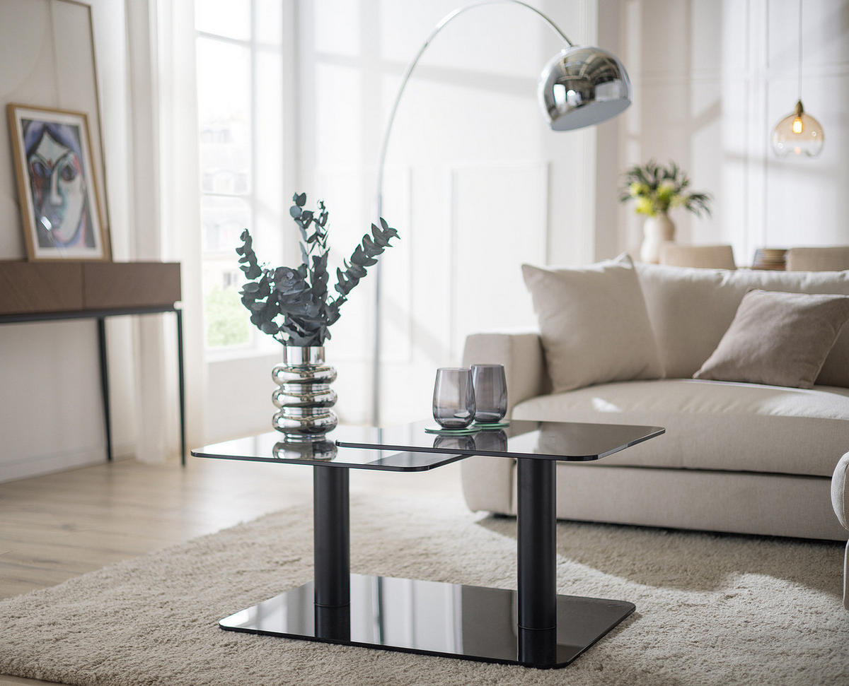 COUCHTISCH - Quadratisch - Glas / Metall - Grau / Schwarz - Schwarz/Grau, Glas/Metall (54/115/43cm) - home24