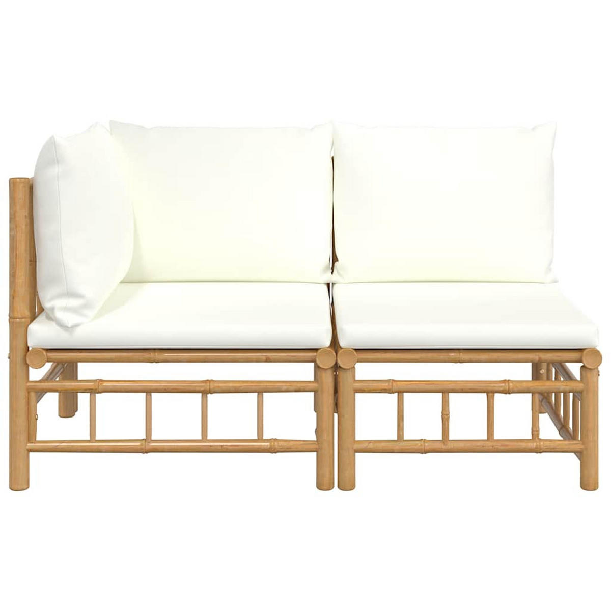 GARTEN-LOUNGE-SET 2-TLG. Mit Cremeweissen Kissen Bambus - Creme, Naturmaterialen (69/65/55cm) - vidaXL