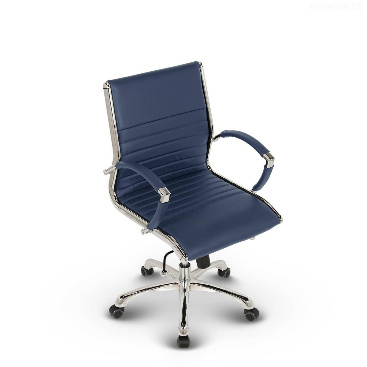 DREHSTUHL Montreal Echtleder Blau – ergonomisch, 150 kg belastbar, Sitzhöhe 52-64cm - Blau, Leder/Metall (60/106/60cm) - Versee