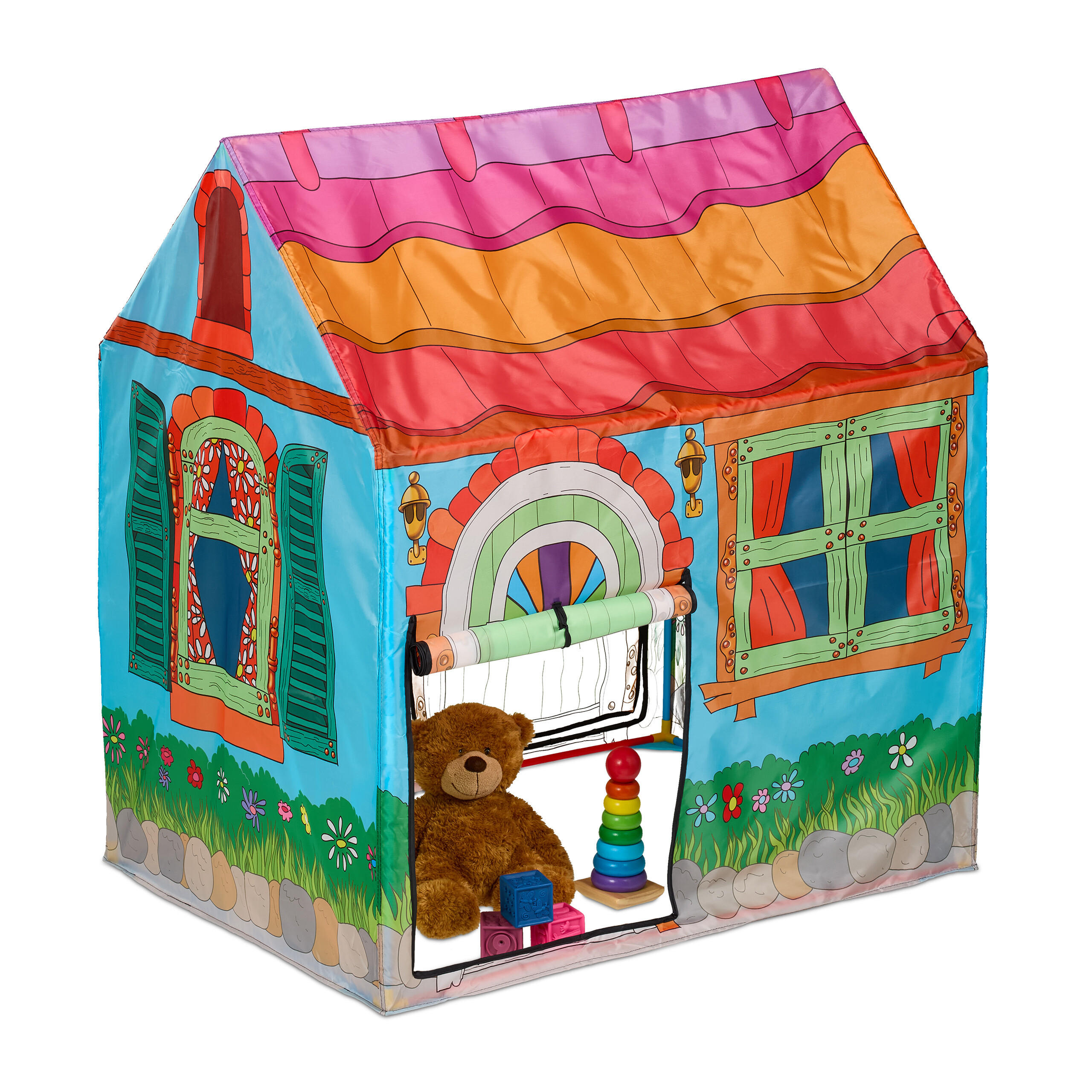 SPIELZELT Mehrfarbig Hausform Polyester 103x96x75 cm - Multicolor, Kunststoff/Textil (96/75cm) - Relaxdays