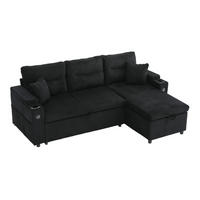 3-SITZER Eckschlafsofa Cord mit Stauraum und USB-Anschluss Schwarz 212,5/136/86 cm - Schwarz, Textil (136/212.5cm) - Redom