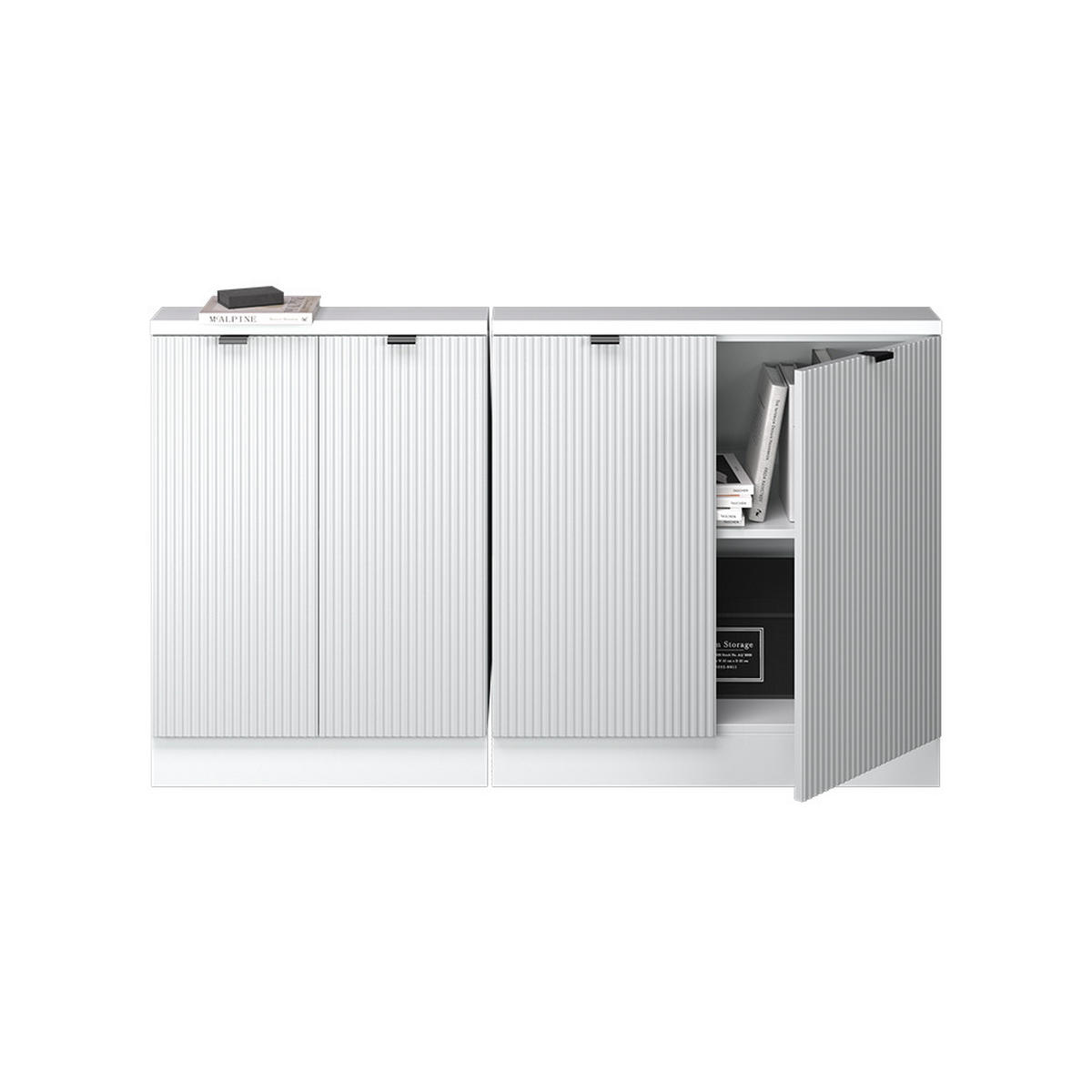 DACHSCHRÄGENSCHRANK-SET Rion Weiß Riffel 140 cm 2er Set - Weiß, Holzwerkstoff (140/81.6/46cm) - Vicco