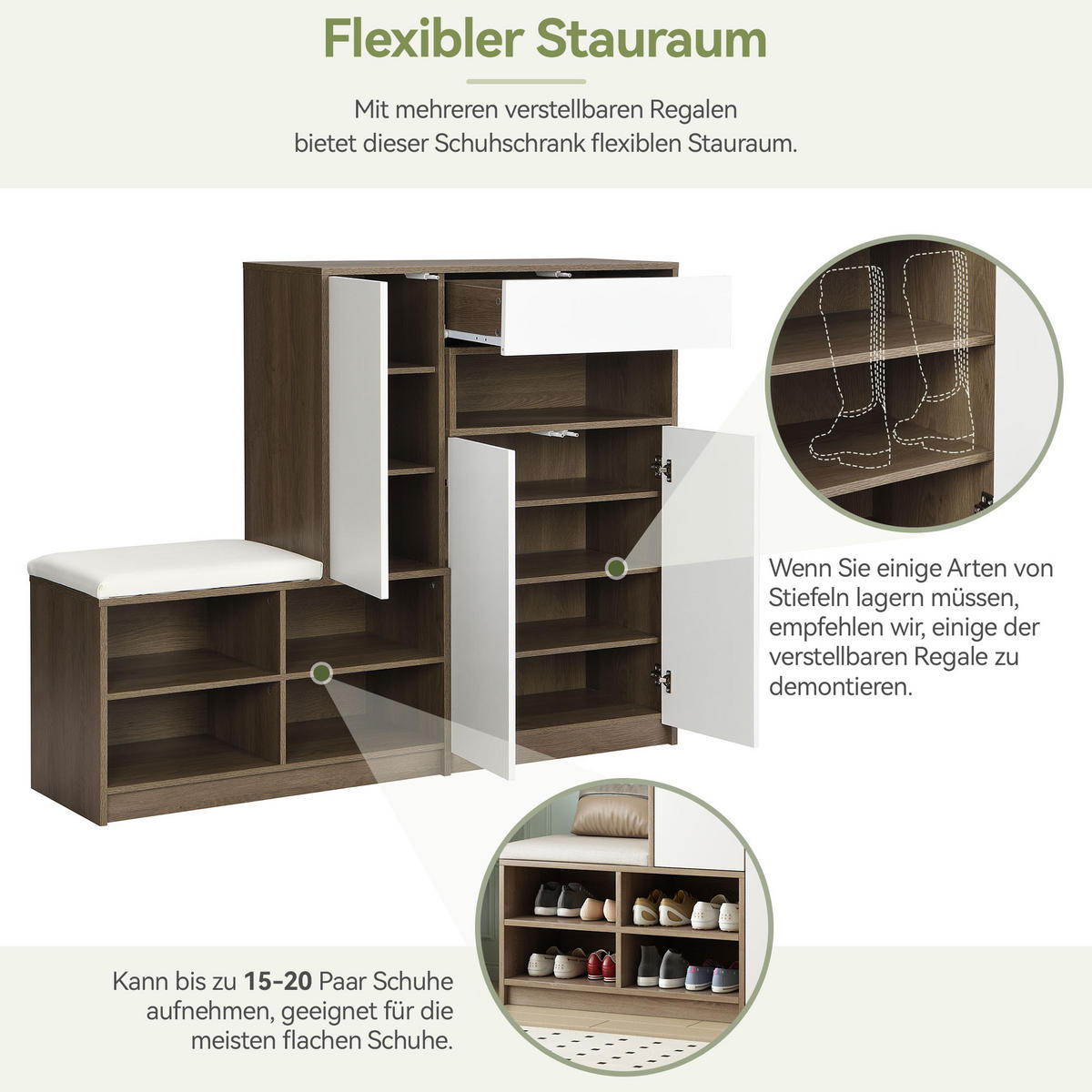 SCHUHSCHRANK Bank mit Sitz Weiß 140x35x110cm - Weiß, Holzwerkstoff (35/110/140cm) - FLIEKS