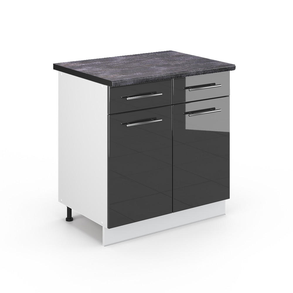 KÜCHENUNTERSCHRANK Fame-Line Anthrazit Hochglanz 80 cm, AP Anthrazit - Schwarz Hochglanz/Anthrazit, Holzwerkstoff (80/82/60cm) - Vicco