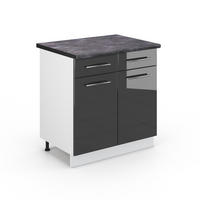 KÜCHENUNTERSCHRANK Fame-Line Anthrazit Hochglanz 80 cm, AP Anthrazit - Schwarz Hochglanz/Anthrazit, Holzwerkstoff (80/82/60cm) - Vicco