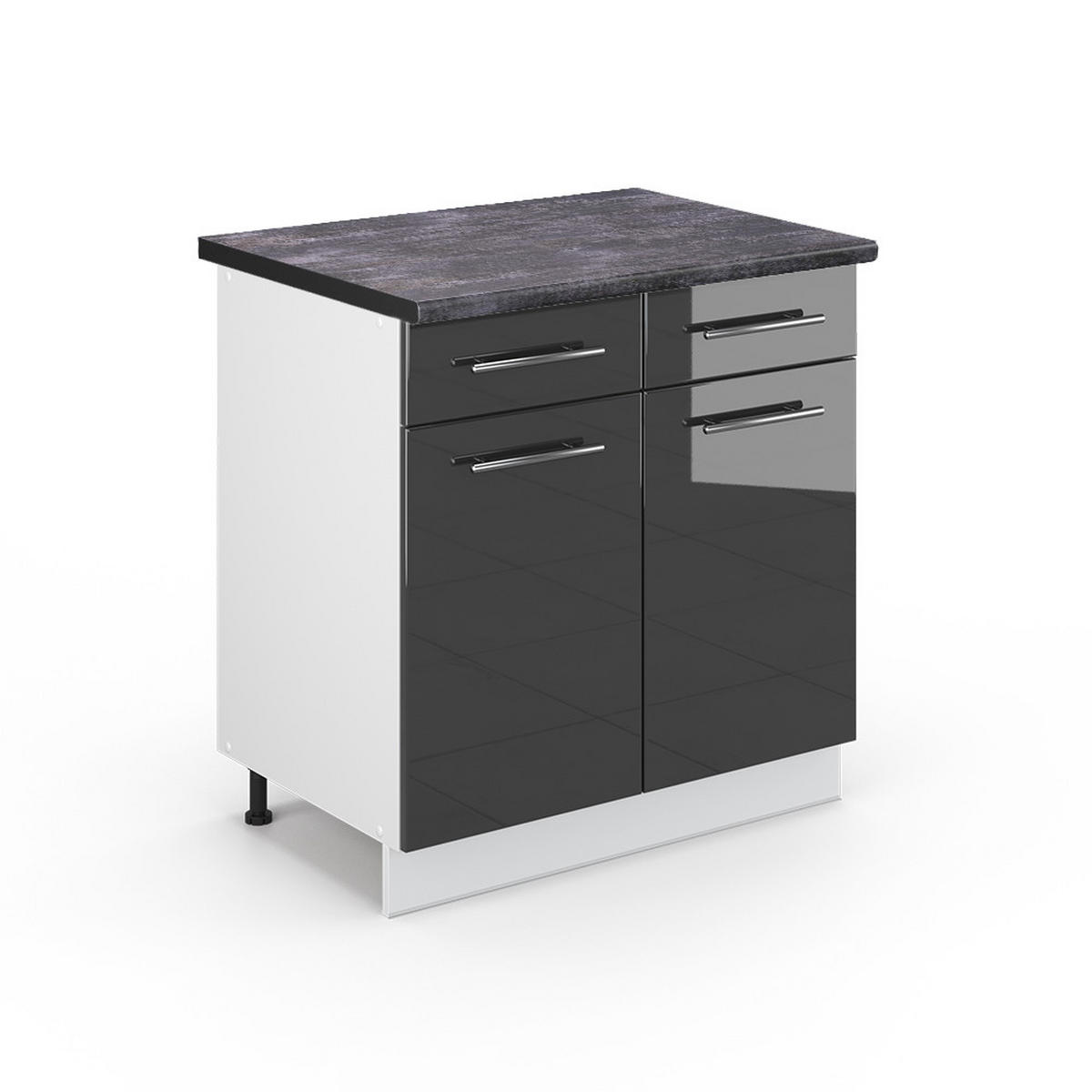 KÜCHENUNTERSCHRANK Fame-Line Anthrazit Hochglanz 80 cm, AP Anthrazit - Schwarz Hochglanz/Anthrazit, Holzwerkstoff (80/82/60cm) - Vicco
