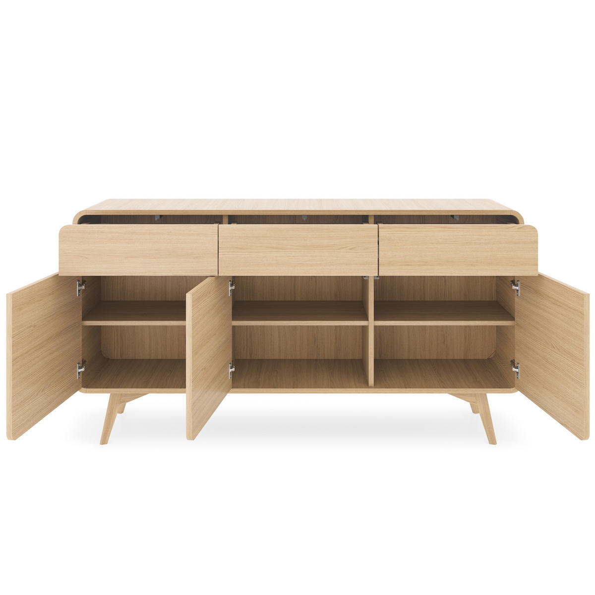 SIDEBOARD LEVANTE 160/84/39cm mit 3 Schubladen 3 Türen Eichefarben - Eichefarben/Naturfarben, Holzwerkstoff (160/84/39cm) - MASSENO