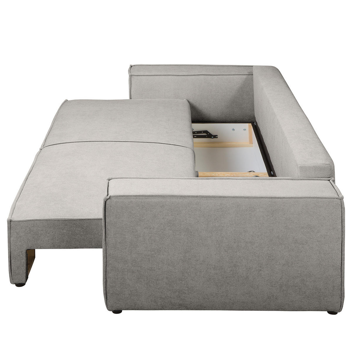 SCHLAFSOFA - Bouclé - Hellgrau/Schwarz, Kunststoff/Textil (255/70/105cm) - home24