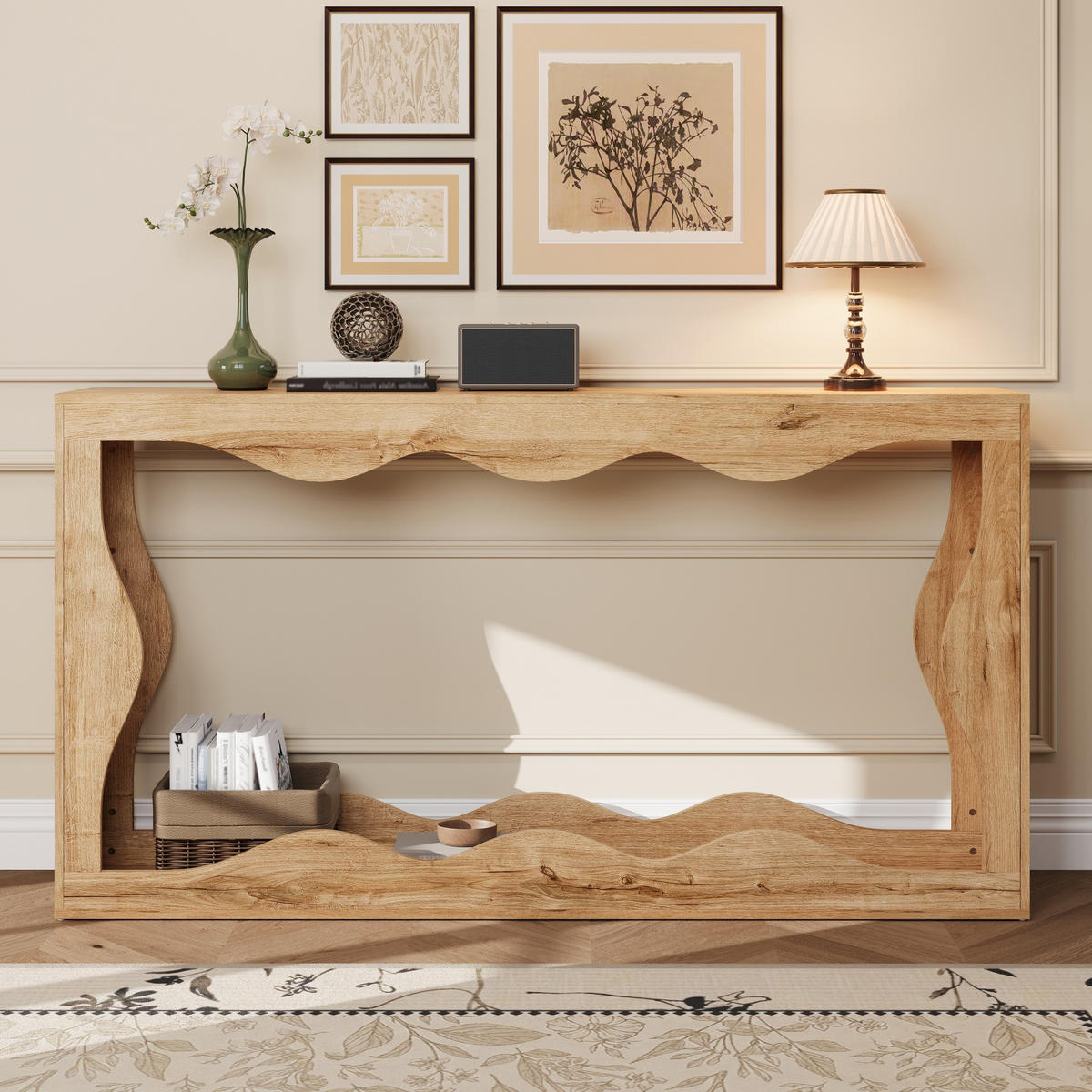 KONSOLENTISCH Wellenkante 2 Ebenen Holz - Naturfarben, Holzwerkstoff (30/160.5/86.5cm) - Fortuna Lai