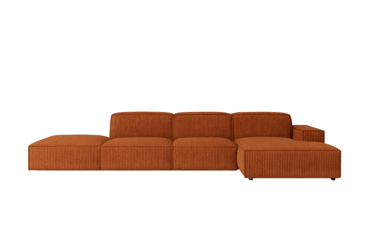 ECKSOFA Cursal L-Form, Stoff Poso, Kupfer + Hocker, Rechts - Orange, Holz (341/166cm) - Kaiser Möbel