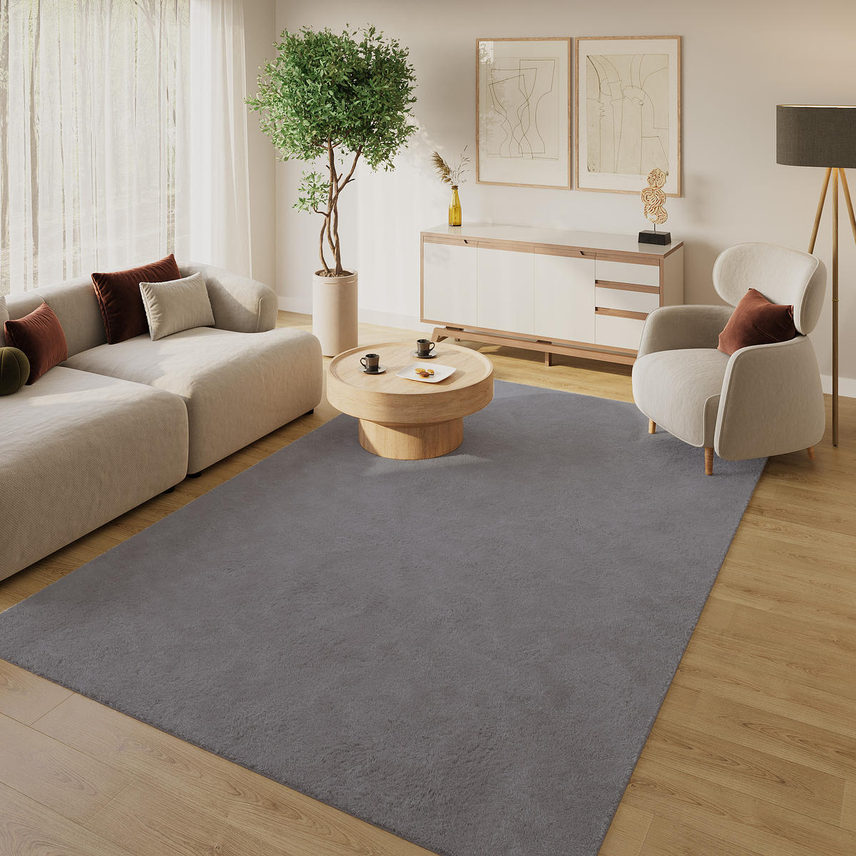 KURZFLORTEPPICH LUMI dunkelgrau kuschelweich waschbar 240/340 cm - Dunkelgrau, Textil (240/340cm) - Tapiso