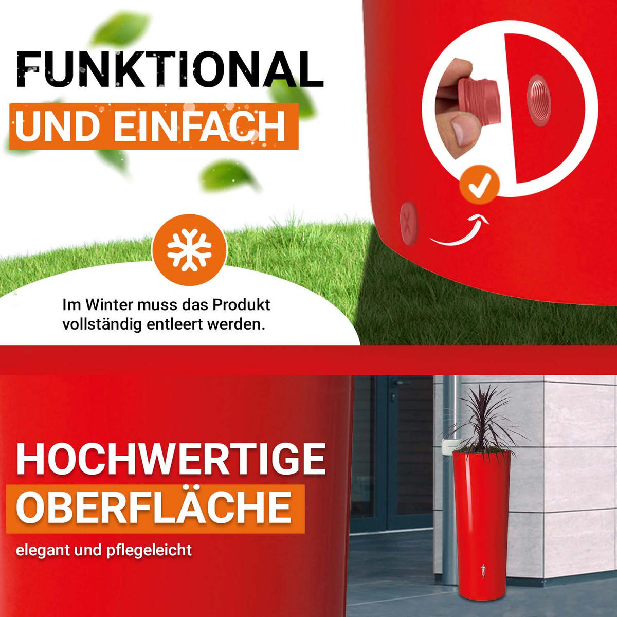2IN1 Regentonne 350 L, tomato - Rot, Kunststoff (62/150/62cm) - GARANTIA