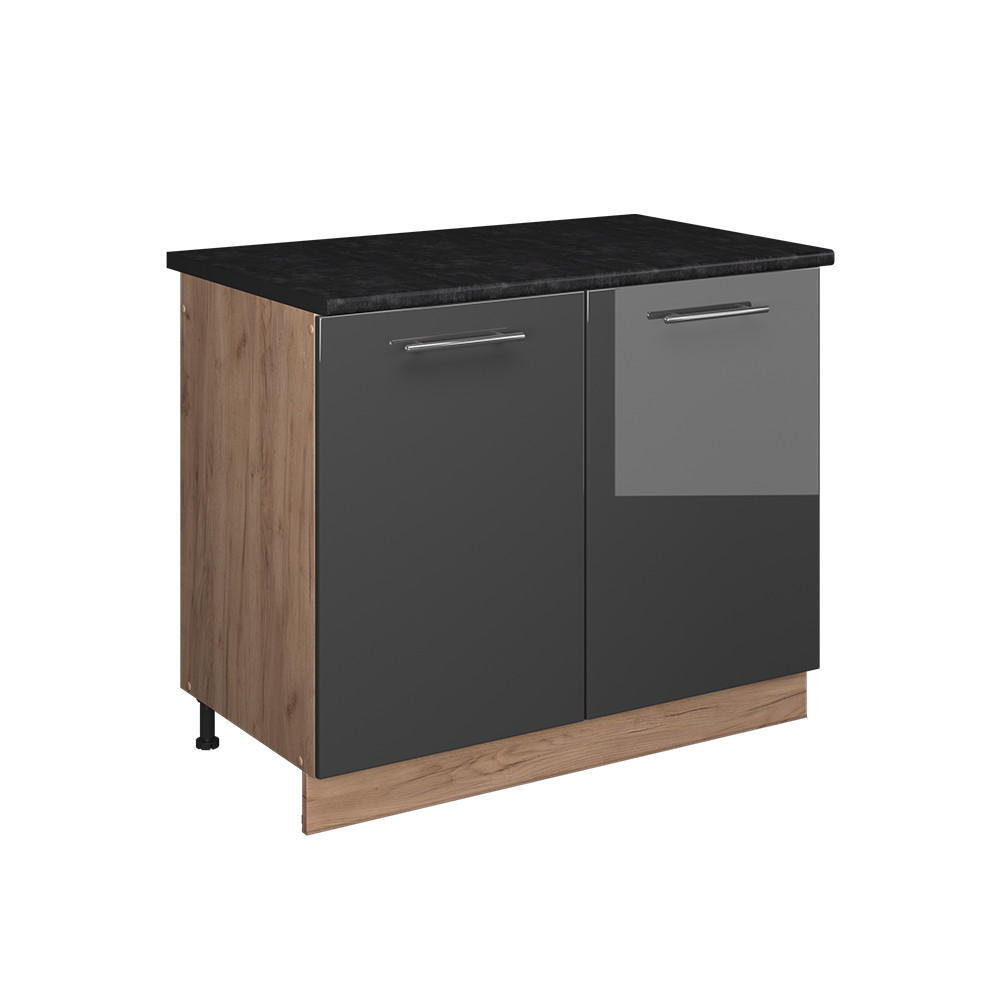 DISKBÄNKSSKÅP Fame-Line, Antracit högblank/Goldkraft ek, 100 cm, AP Antracit Svart högglans, Honungsek 82/100/60 cm