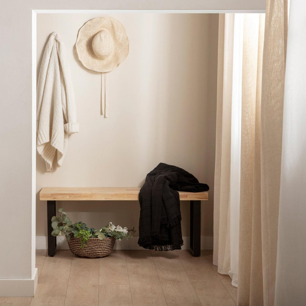 BANK Alys Natürlich 120 cm x 47 cm - Schwarz/Naturfarben, Holz (120/47/34cm)