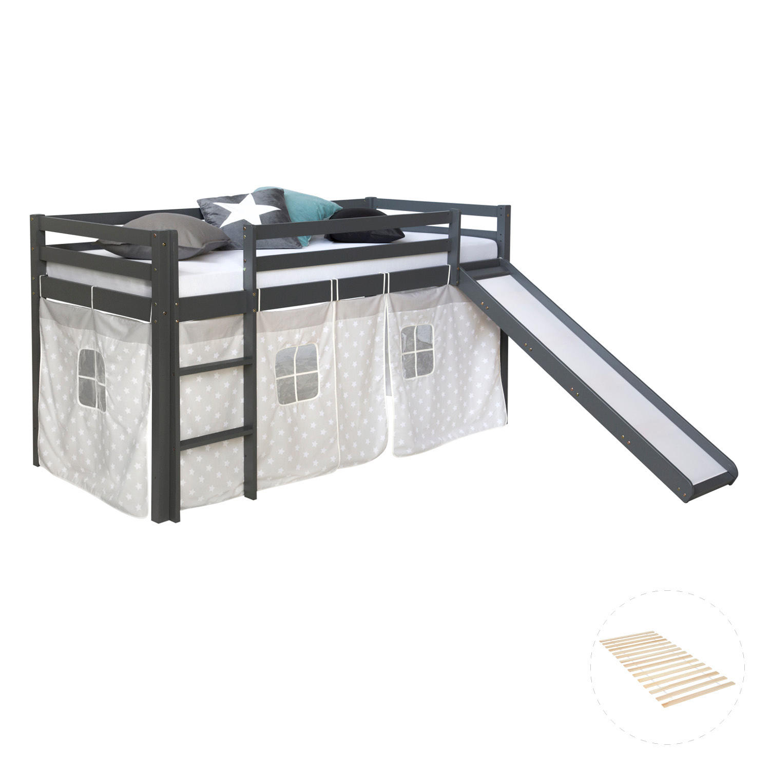 Homestyle4u Hochbett Grau 90x200 cm