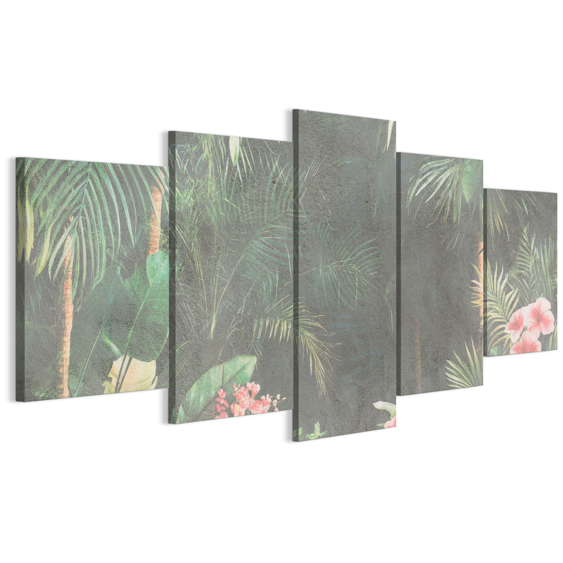 LEINWANDBILD Dschungel 5-tlg. 200x100 cm - Multicolor, Holz (200/100cm) - LUMASOUL