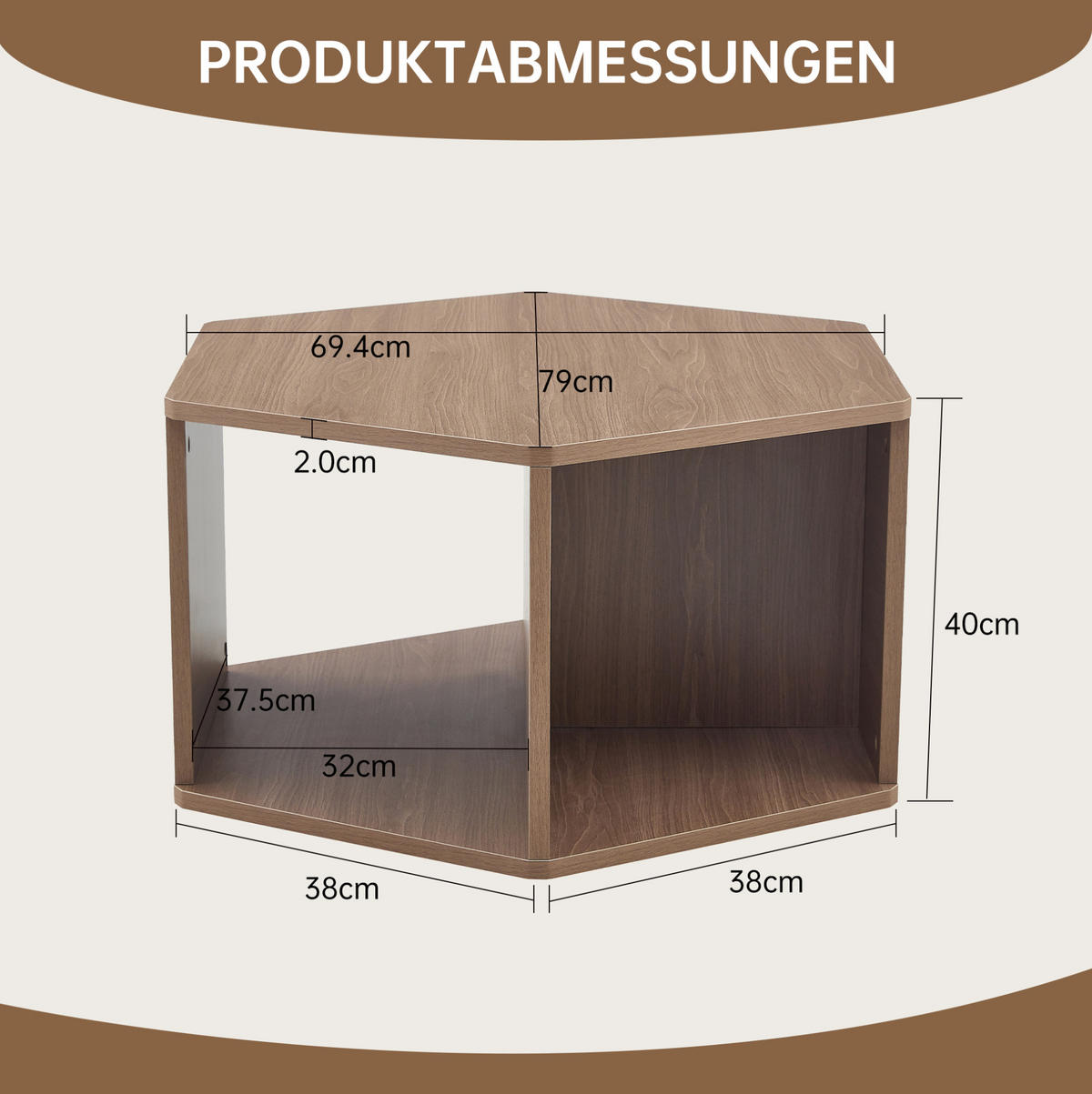 COUCHTISCH 79/69,4/40 cm Tiefes Pfirsichfarben mit Zylindrischen Beinen aus MDF - Braun, Holzwerkstoff (79/69.4/48cm) - OKWISH
