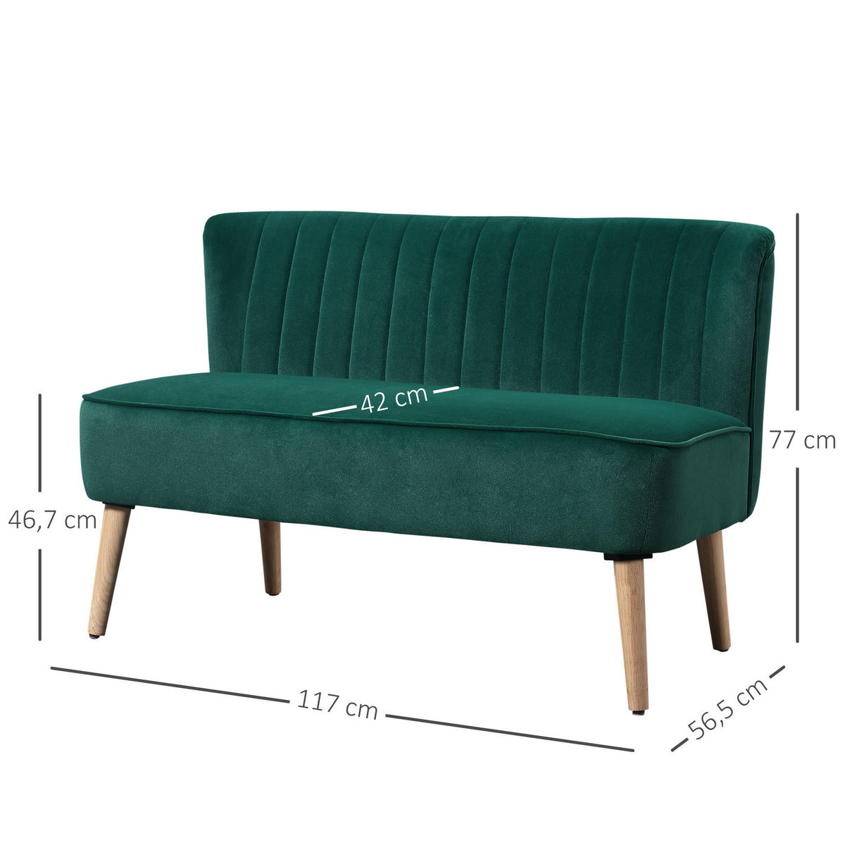 SOFA 2-Sitzer, Holz, Stoff, Dunkelgrün - Dunkelgrün, Holz (56.5/77/117cm) - HOMCOM