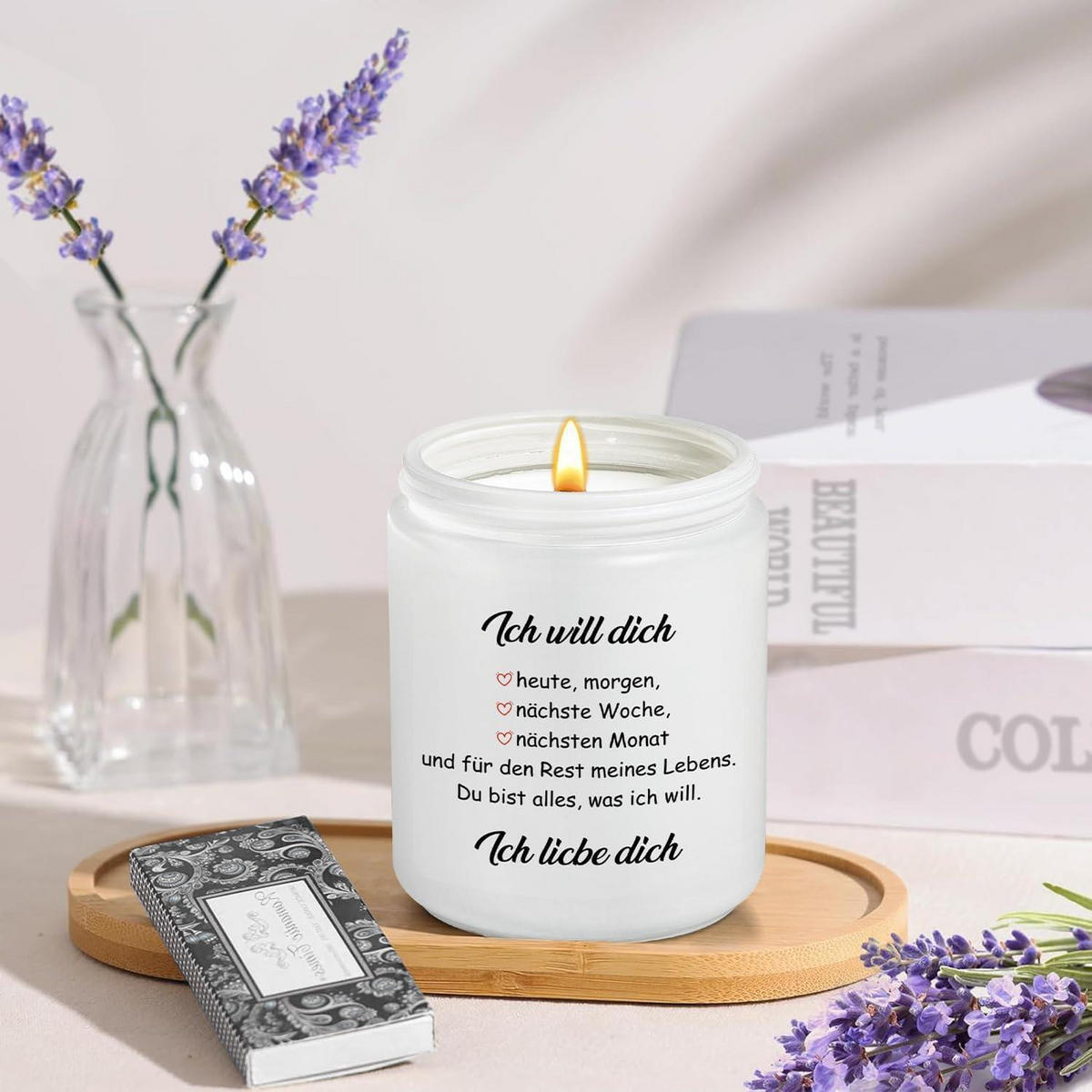 DUFTKERZE Lavendel Ich liebe dich 50h Brenndauer - Weiß, Paraffin (9cm)