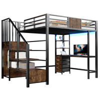 HOCHBETT 140/200 cm mit Schreibtisch, Ablagefächern, Kleiderstange, LED-Beleuchtung und Steckdose, Schwarz/Weiß - Schwarz, Metall (140/200cm) - Redom