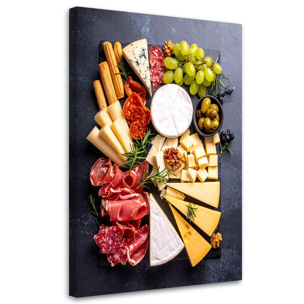 LEINWANDBILD Aufschnitt- und Käseplatte 70x100cm - Grau, Textil (70/100cm) - Feeby