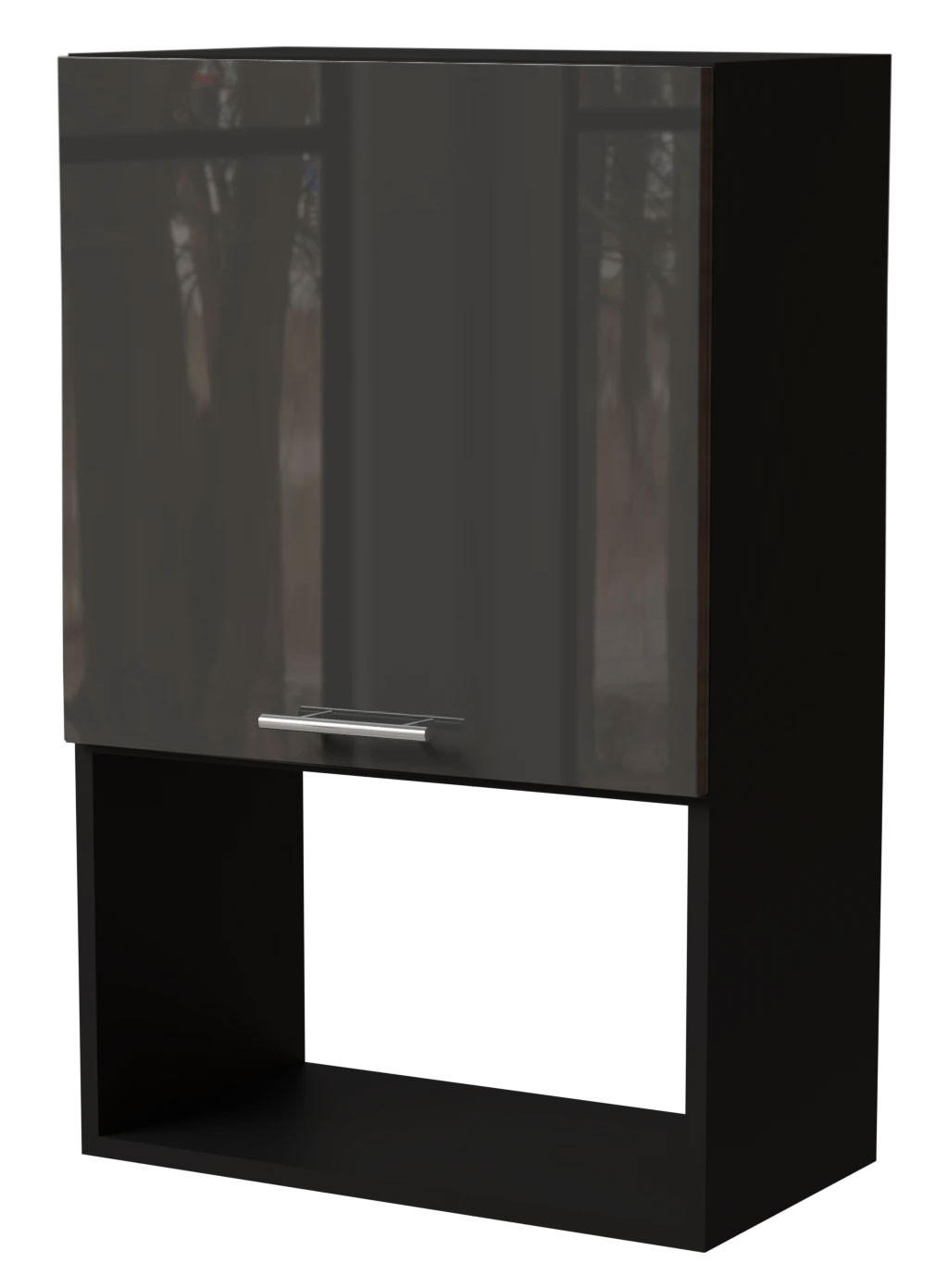 MIKROWELLENUMBAUSCHRANK Essen W4MK/60 Graphit Hochglanz / Schwarz Matt 60 / 32,5 / 96cm - Schwarz/Graphitfarben, Holz/Holzwerkstoff (60/96/32.5cm) - Feldmann-Wohnen