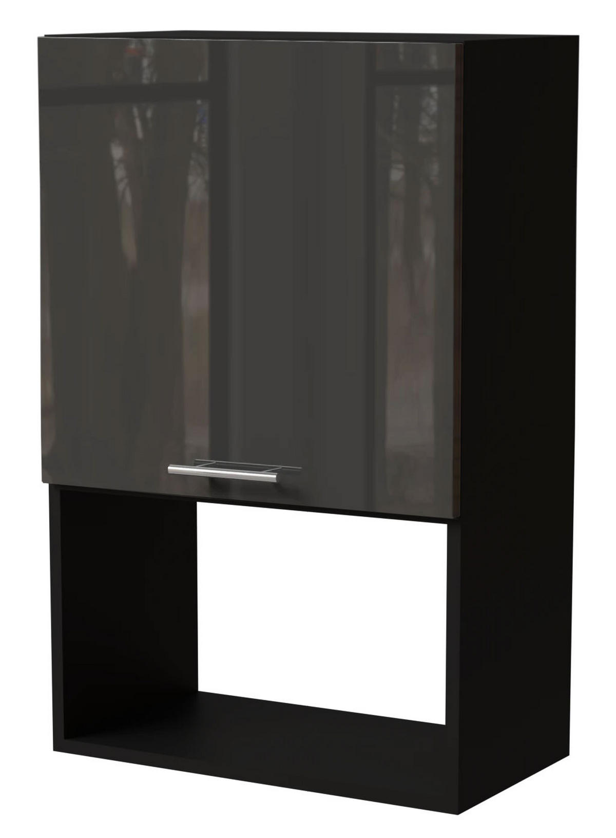 MIKROWELLENUMBAUSCHRANK Essen W4MK/60 Graphit Hochglanz / Schwarz Matt 60 / 32,5 / 96cm - Schwarz/Graphitfarben, Holz/Holzwerkstoff (60/96/32.5cm) - Feldmann-Wohnen